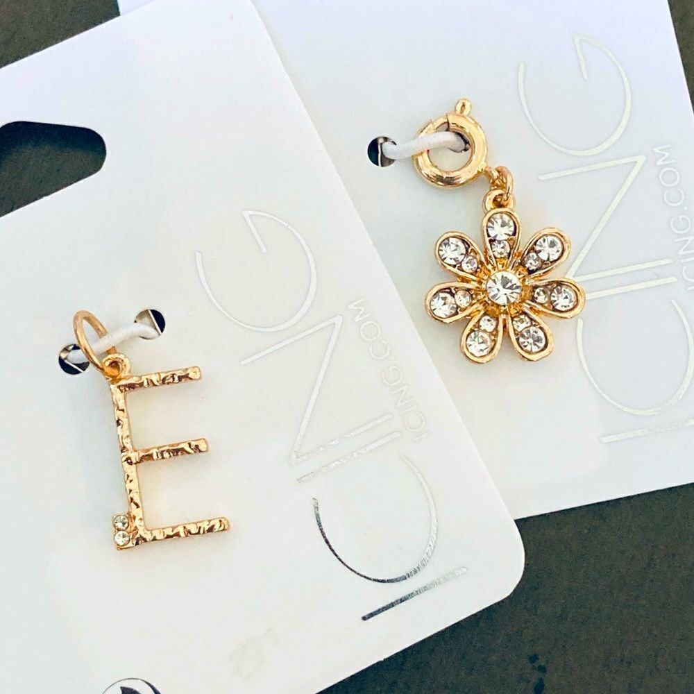 E Initial Gold Crystal Flower Clip Jewelry Charms Set